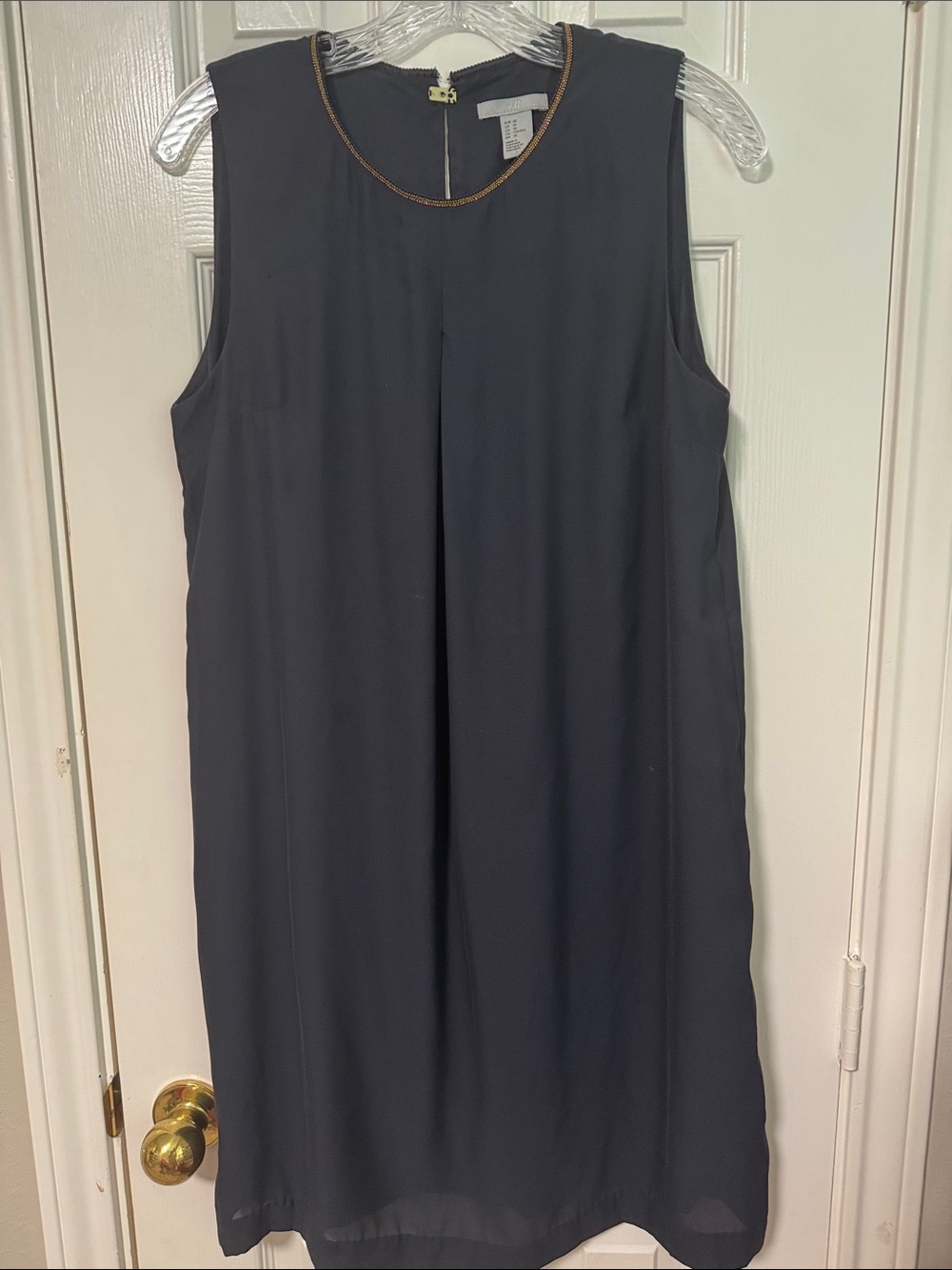 H&M Sleeveless Dark Navy Shift Dress with Gold-Trim Neckline